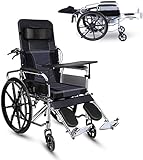 Fauteuil roulant inclinable et pliable, chaise d'aisance, dossier haut, appui-tête amovible, repose-jambes élévateur, fauteuils roulants pour handicapés et personnes âgées