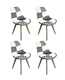Meubletmoi Lot de 4 chaises Patchwork Noir et Blanc - Design Graphik Chic - Pieds Bois hêtre Massif - Confortable et Robuste - LIDY