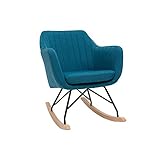 Miliboo Rocking Chair scandinave en Tissu Bleu Canard, métal Noir et Bois Clair Aleyna