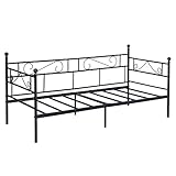 EGGREE Cadre de lit en Métal Canapé-Lit en Fer Forgé Lit Simple pour Enfant Adulte, 90 * 190cm Noir