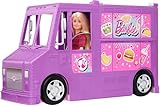 Barbie Mobilier Food Truck pour poupées, véhicule violet transformable avec plus de 25 accessoires, jouet pour enfant, GMW07