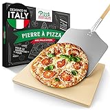 Pizza Divertimento Pierre à pizza pour four - Avec pelle à pizza en bois - Pierre pizza en cordiérite - Pour une base croustillante et une juteuse