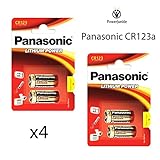 Lot de 4 piles Panasonic CR123A 3V au lithium 123 CR123 DL123 CR17345, pour appareil photo et caméra