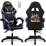 AMSTRAD AMS-900-LED-TOP1 - Fauteuil Gaming Noir & Gris - Serigraphie Try Hard for Top 1 - Eclairage LED 366 Effets Télécommande