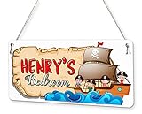 Beenanas Plaque de porte personnalisable pour chambre d'enfant avec motif de bateau pirate