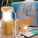 Lanterne de Camping Solaire Rechargeable avec Manivelle, Lampe de Poche LED avec 3 Modes d'Alimentation, Batterie Externe de Secours 3000mAh, Lampe de Camping Étanche pour la Randonnée, Kit de Survie