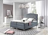 LENART FRIDERIK-EU - Lit avec tiroir de lit - Lit continental avec tête de lit décorative - 140 x 200 cm - Gris Riviera 91 - Lit double à sommier tapissier avec matelas