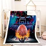 Couverture Joueur de Basket-Ball de Terrain de Basket-Ball Bleu 3D Plaid 130x150cm Couverture de lit et canapé réversible Super Doux Double Face, Couverture de décoration intérieure Chaude et légère