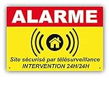 Panneau Alarme/Pancarte Alarme Dissuasion en PVC : Site sécurisé par télésurveillance - Intervention 24H/24H - ARJ (Rouge/Jaune 150x100mm)