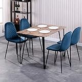 GOLDFAN Table à Manger avec 4 Chaises Rétro Table de Salle à Manger en Bois Rectangulaire Table de Cuisine Chaise en Velours Chaise de Cuisine, Bleu