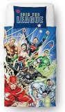 Justice League Housse de couette simple – Superman, Batman, Cyborg, The Flash & Aquaman, | Parure de lit réversible double face avec taie d'oreiller assortie en polycoton