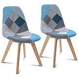 IDMarket - Lot de 2 chaises SARA Motifs patchworks Bleus
