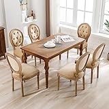 Merax Louis Lot de 6 chaises de salle à manger, de cuisine, rembourrées avec boutons touffetés, dossier rond, médaillon, pieds en bois massif, assise rembourrée en velours, beige