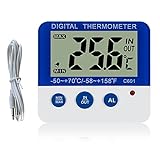 Thermomètre de congélateur/réfrigérateur numérique avec aimant et stander Thermomètre de congélateur numérique avec indicateur d'alarme LED Max/Min Thermomètre de congélateur à mémoire