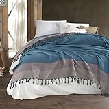 Belle Living Artemis Couvre-lit de qualité supérieure, idéal pour le lit et le canapé, 100 % coton, avec des franges faites à la main, 200 x 250 cm