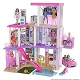 Barbie Mobilier Dreamhouse, Maison de Rêve pour poupées sur 3 niveaux, 109 cm de haut, lumières et sons, plus de 75 accessoires, jouet pour enfant, GRG93
