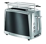 Russell Hobbs Toaster Grille-Pain, Cuisson Rapide, Contrôle Brunissage, Chauffe Viennoiserie - Gris 23221-56 Luna