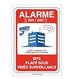 AUA SIGNALETIQUE - Autocollant site sous Alarme vidéo Surveillance 24H /24-75x105 mm, Vinyl adhésif