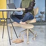Pipersong Chaise de méditation, chaise de bureau flexible, chaise à pattes croisées avec soutien lombaire et tabouret réglable, design ergonomique pour plusieurs positions assises, brun clair