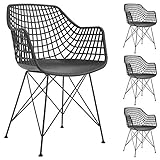 IDIMEX Lot de 4 chaises Alicante pour Salle à Manger ou Cuisine au Design Retro avec accoudoirs, Coque en Plastique Noir et 4 Pieds croisé en métal laqué Noir