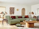 Lisa Design - Onyx - canapé modulable panoramique d'angle Gauche 7 Places - en Tissu - Vert Sauge