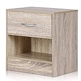 Deuba 1x Table de Chevet chêne avec tiroir Table de Nuit mobilier avec poignée en Aluminium 41 x 39 x 28cm Chambre à Coucher