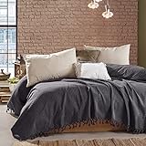 Milam London Jeté de lit en coton gaufré pour canapé 2 à 3 places, canapé ou lit King Size 220 x 240 cm - Gris