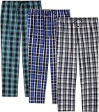 JupiterSecret Lot de 3 pantalons de pyjama longs pour homme à carreaux, 100 % coton - Lot de 3, M