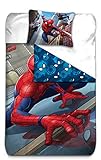 AYMAX S.P.R.L Spiderman Housse de Couette réversible avec Taie d'oreiller, Microfibre, Rouge, 200x140 cm Beige California King