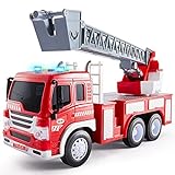HERSITY Camion de Pompier Enfant Jouet Sonore et Lumineux avec L'échelle Extensible Grand Friction Voiture Pompier Garçon Fille 3 4 5 6 Ans