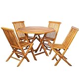 ib style® Royal Teak Ensemble de mobilier de Jardin | Table octogonale | 4 chaises Pliantes | Teck certifié | traité à l'eau