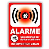 Panneau Alarme en PVC + 4 Trous pour Fixation Site sécurisé par vidéosurveillance - Intervention 24h/24 - HRB (133 x 100 mm)