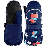 Moufles de ski imperméables unisexes pour enfants avec poignets réglables, bleu marine, M