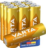 VARTA Longlife AA Mignon LR06 Alkaline Batteries (10-pack) – Made in Germany – ideal for remote controls, radios, alarm clocks and clocks