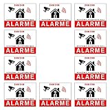Autocollant alarme maison – Etiquette site sous vidéo surveillance – Stickers, affiche adhesif - Blanc 8,5 x 5,5 cm (10)