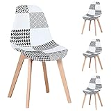 Herbalady Un lot de 4/8 chaises de style européen patchwork avec pieds en bois naturel, convient pour les restaurants, les salons, les salles de conférence, etc. (Black02, 4)