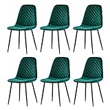 JaHECOME Lot de 6 chaises de salle à manger style scandinave vintage en daim synthétique avec dossier et pieds en acier (vert, 6)