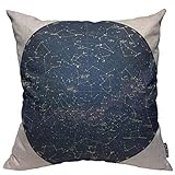 Housse de coussin décorative avec motif carte du ciel de l'hémisphère sud avec noms d'étoiles et de constellations - Taie d'oreiller amusante pour décoration d'intérieur, canapé, 50,8 x 50,8 cm