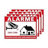 Panneau Alarme Propriété Privée sous Vidéo Surveillance 24h/24. G1650. Sticker, panneaux PVC ou Alu. Caméra Surveillance - 105 x 75 mm - Adhésif - Adhésif -
