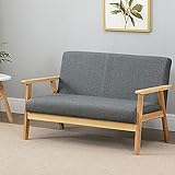 Dripex - Canapé 2 places - Moderne et scandinave - En bois et lin - Pour salon, chambre à coucher, bureau - Gris foncé - 113 x 67 x 75 cm