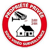 SIGNALETIQUE.BIZ - Panneau Propriete Privee Sous Vidéo Surveillance - Diamètre 170 mm - Plastique PVC de 1 mm