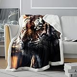 CHTLIFQ Couverture Tigre dans la Grande Ville imprimée en 3D, pour lit, canapé, Chaise, Toutes Saisons, pour Enfants et Adultes, 47,3 x 59 Pouces Sherpa （120 x 150 cm）
