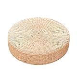Rylod Coussin de siège plat en paille, style japonais, en rotin tressé - Coussin rond pour tapis de yoga, pouf ou tatami - 40 cm