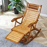 FXBFAG Chaise de Jardin inclinable Chaise berçante Pliante en Bois de Bambou pour lit de Bronzage Adulte Chaises Longues réglables inclinable pour terrasse, Piscine et Camping