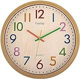 Foxtop Silencieuse sans Tic-tac Enfants Horloge Murale Décorative Colorée Facile à Lire pour Classe École Cuisine Salon Chambre Maternelle (Diamètre: 30 cm)