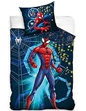 Parure de lit Spiderman pour Enfant - Housse de Couette Réversible 140x200 cm + Taie d'oreiller 60x70 cm, 100% Coton