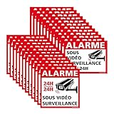 Autocollants Alarme - Lot de 24 Adhésifs Sécurité (12+12) - sous Vidéo Surveillance 24h/24h