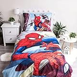 Jerry Fabrics F - Parure de lit - Spider Man - Marvel - 2 Pieces - Enfant - Housse de Couette - Réversible - 140 x 200 - Taie d'oreiller - 70 x 90 cm Literie - 100% Polyester