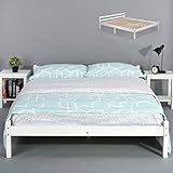Cadre de lit double 140 cm en bois massif durable à lattes robustes design moderne meubles de chambre Blanc