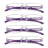 4 paires de lunettes de lecture, lunettes de blocage de lumière bleue, lunettes de lecture d'ordinateur pour femmes et hommes, monture de lunettes de mode rectangulaire (4 Violet, 1.50)